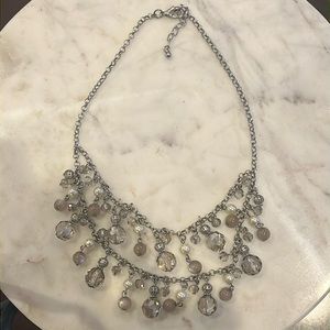Sak’s Off Fifth Double Chain Silver with Pearls & Gray Beads Beaded Necklace